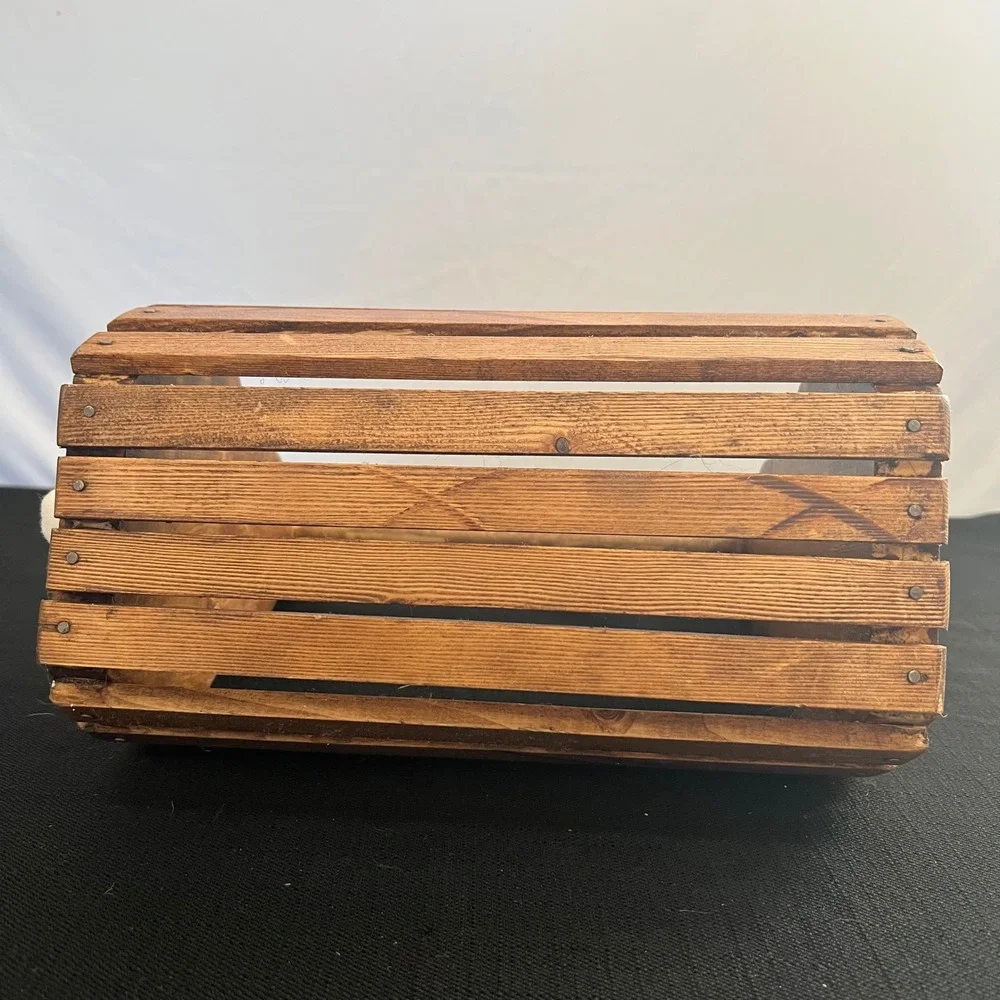 Handmade Wood Easter Bunny Basket Caddy Rustic Folk Art Hand Painted